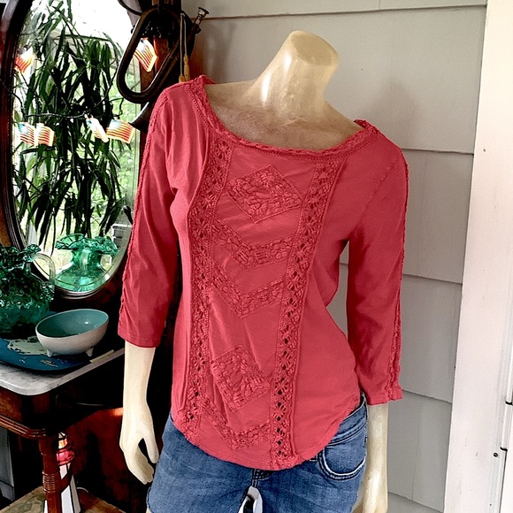 Free People “Truly Madly” Crochet 3/4 Sleeves Top - Picture 4 of 10